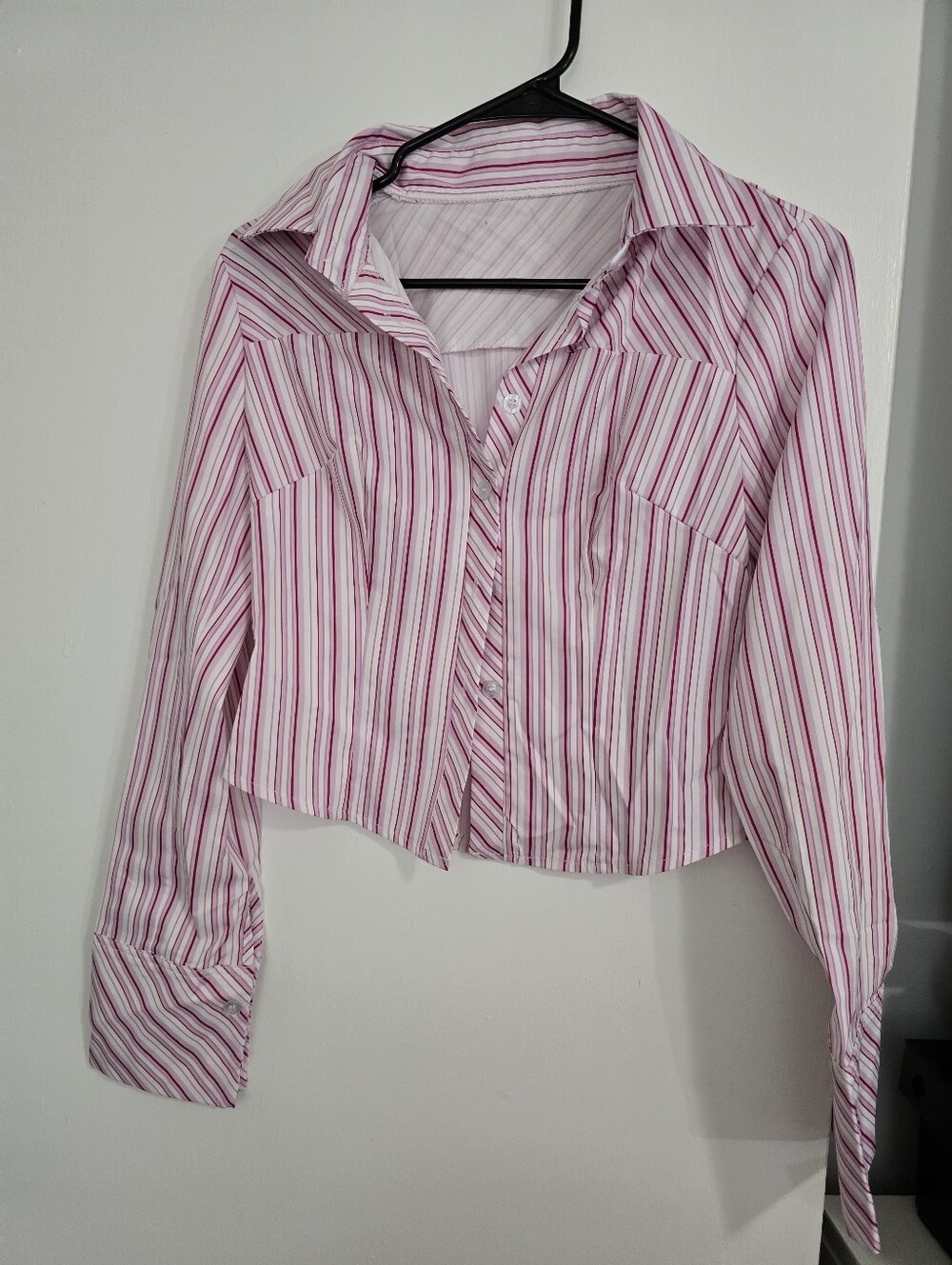Striped Pink Button-Front Women's Shirt